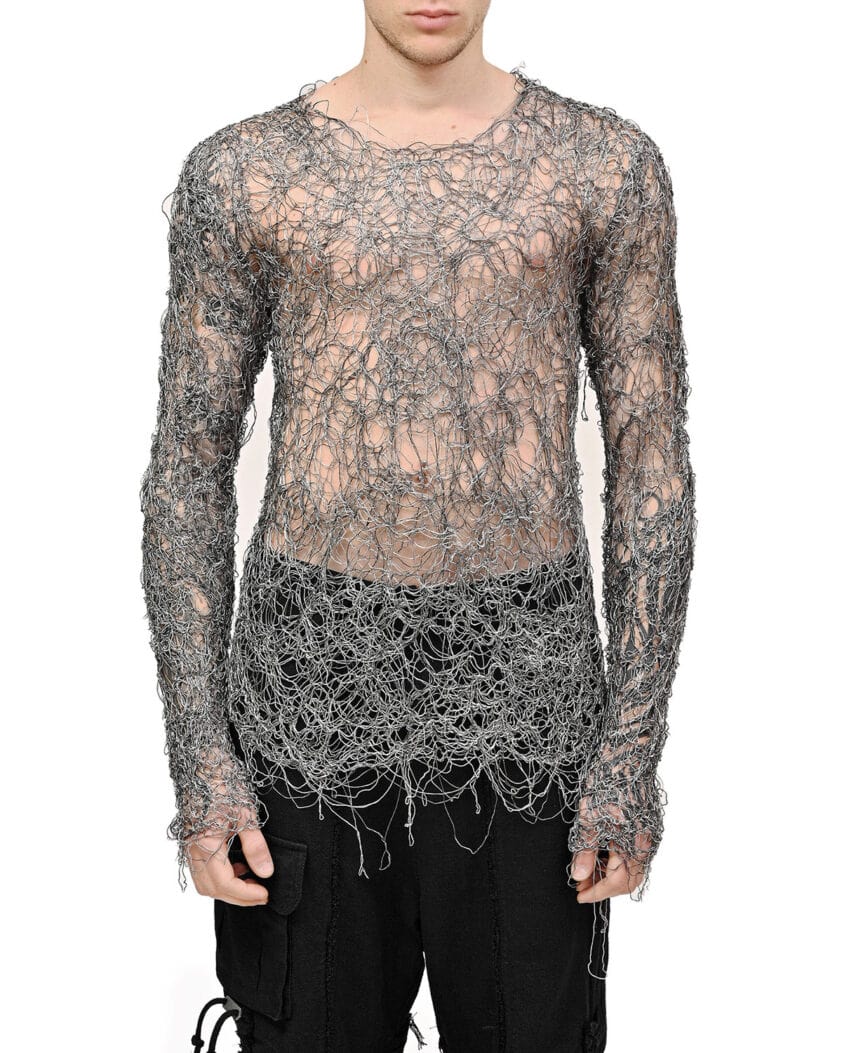 Fiber Web Contrast Long-sleeve Top