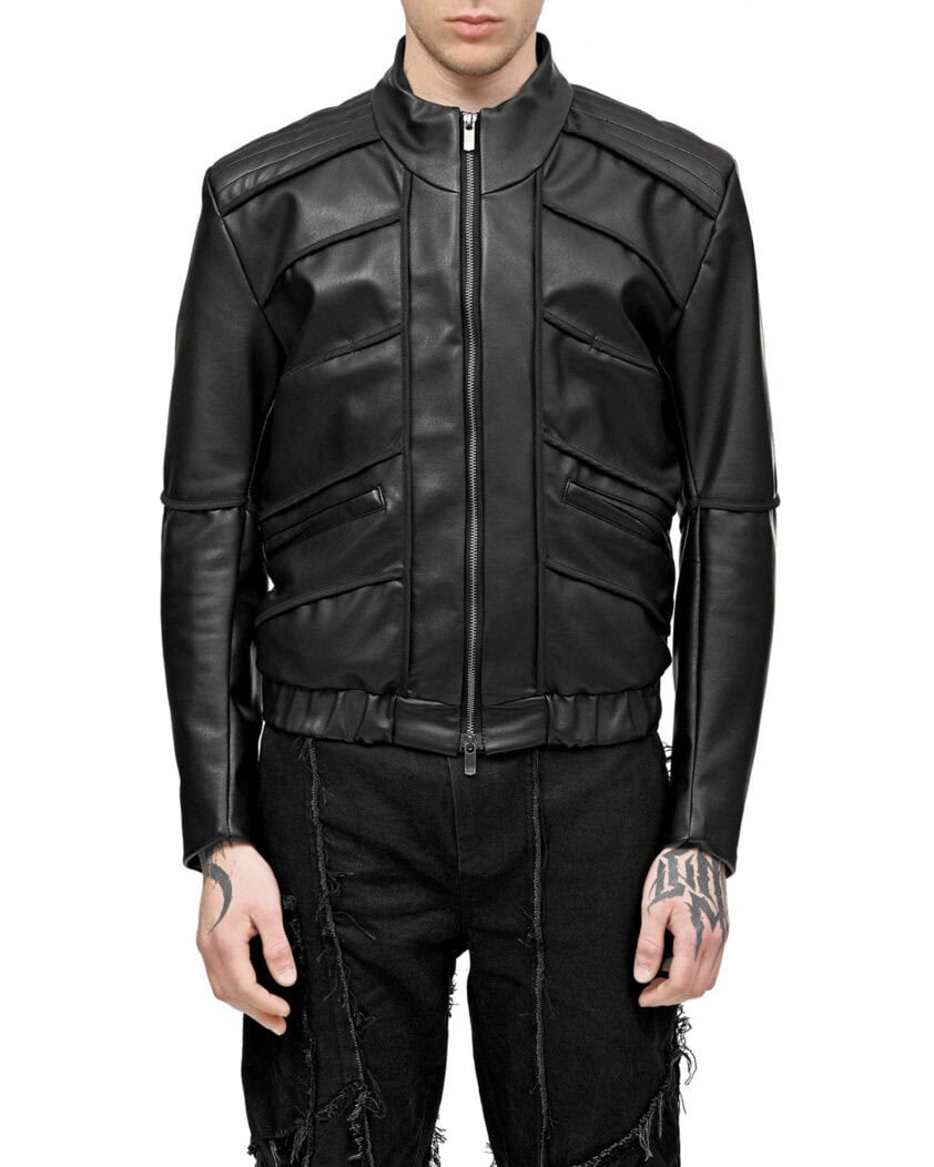 Particle Cut Leather Biker Jacket