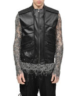 Particle Cut Leather Biker Vest