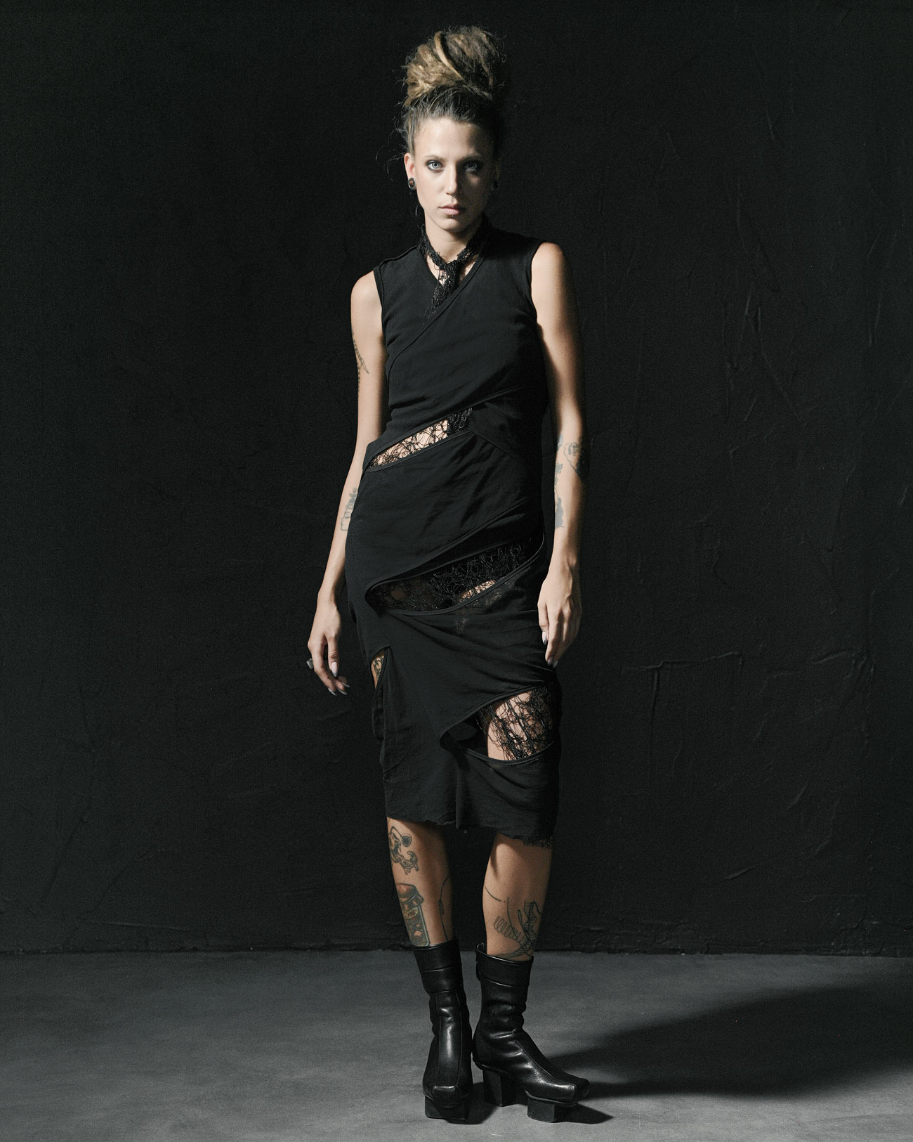 Fiber Web Asymmetry Black Sundress