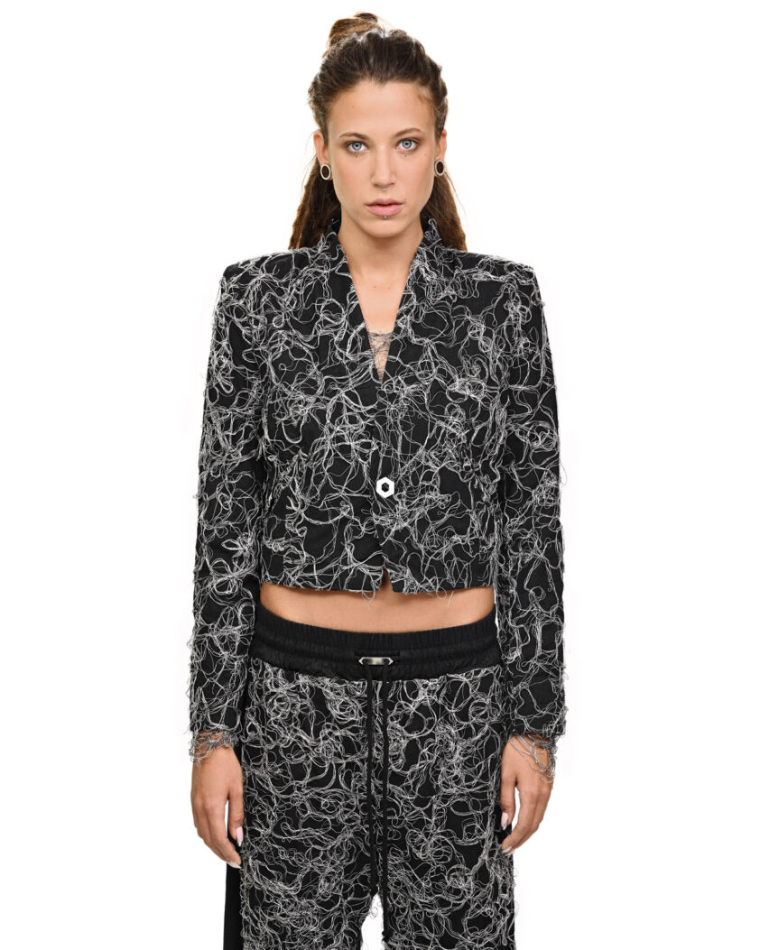 Contrast Cropped Collarless Jacket