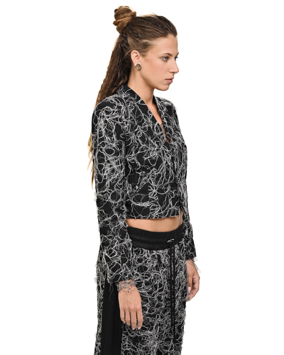 Contrast Cropped Collarless Jacket