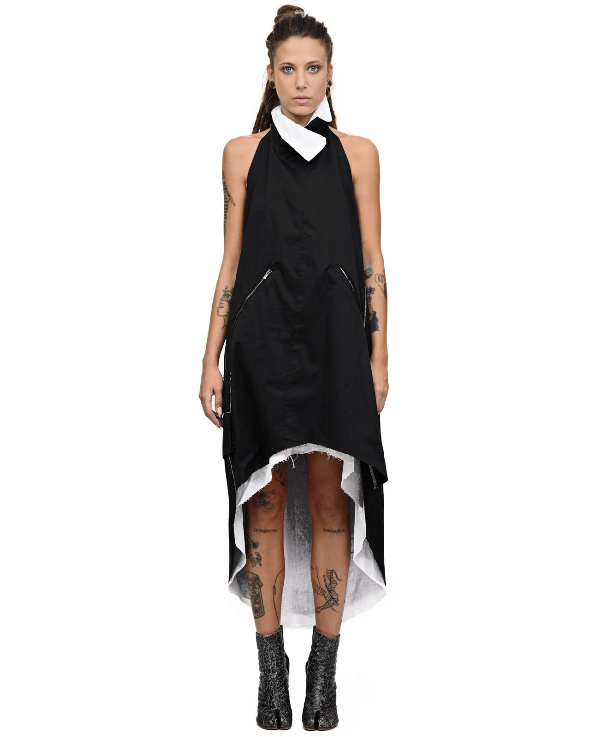 Contrast Loose Cargo Collar Dress