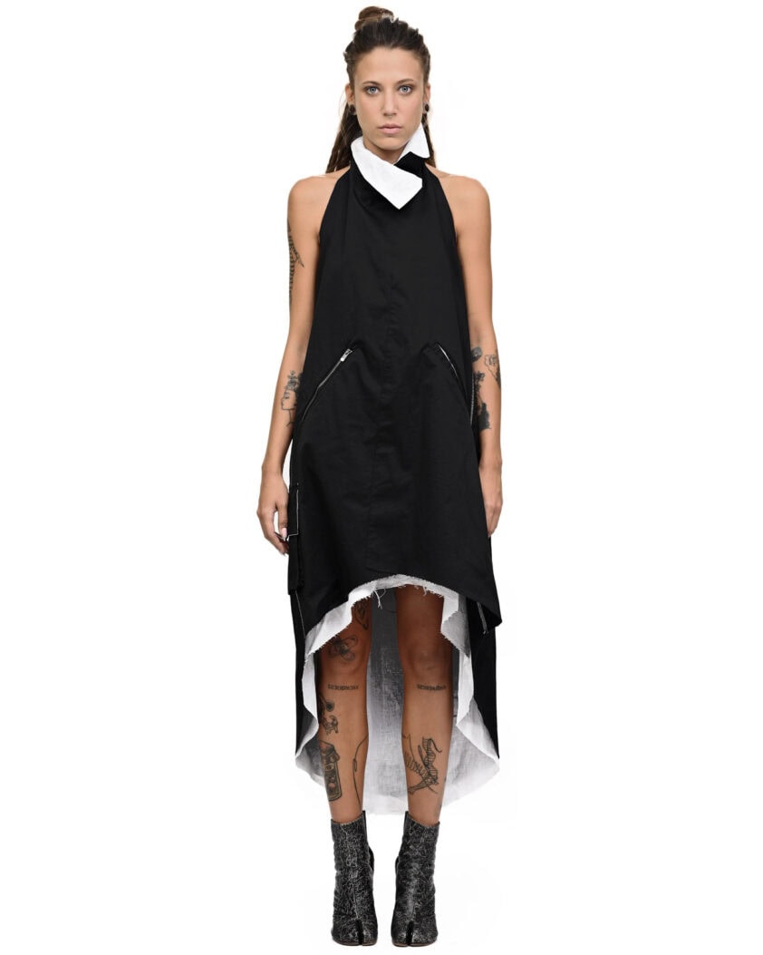 Contrast Loose Cargo Collar Dress
