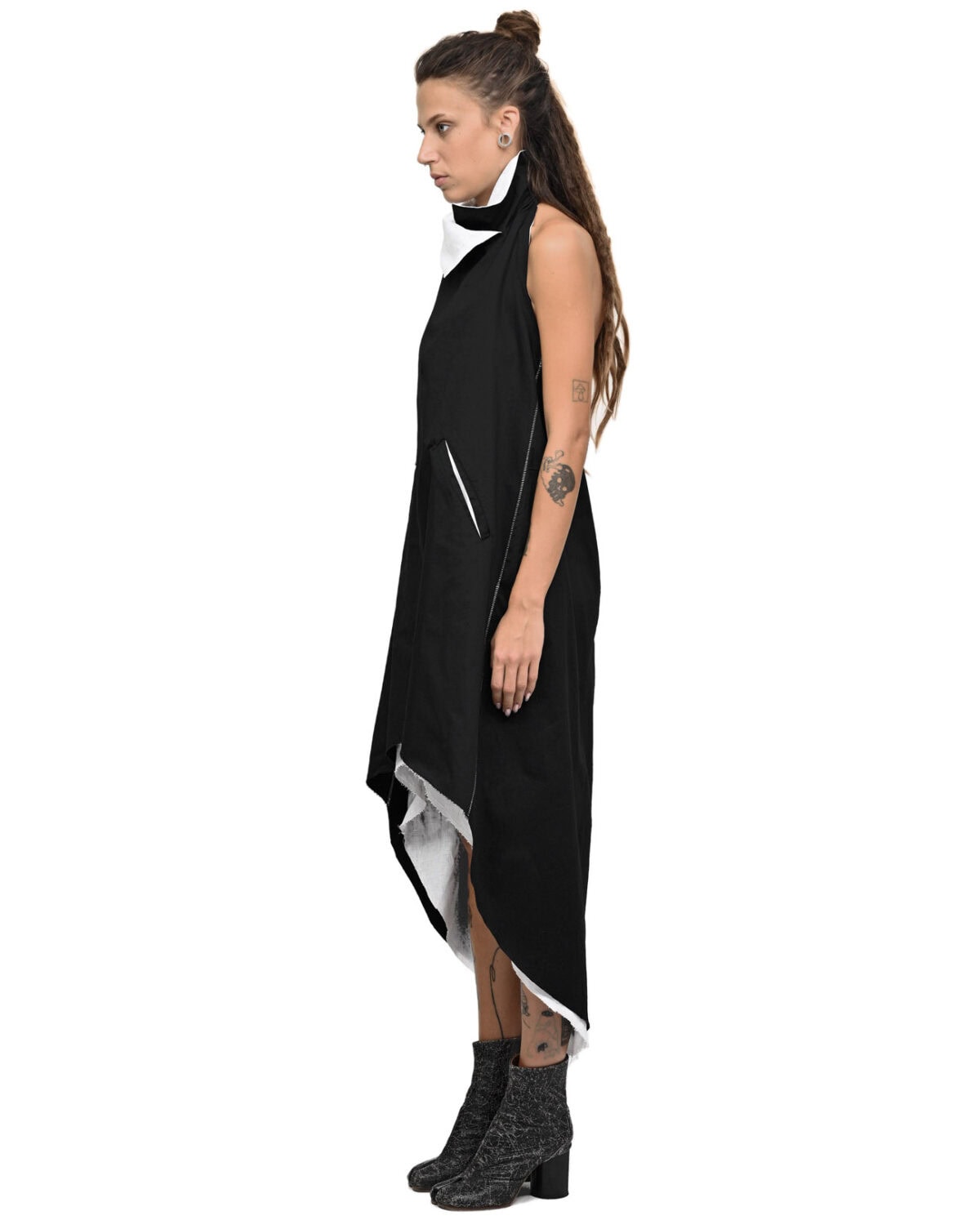 Contrast Loose Cargo Collar Dress