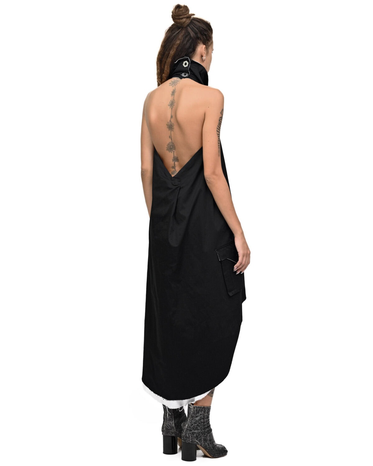 Contrast Loose Cargo Collar Dress