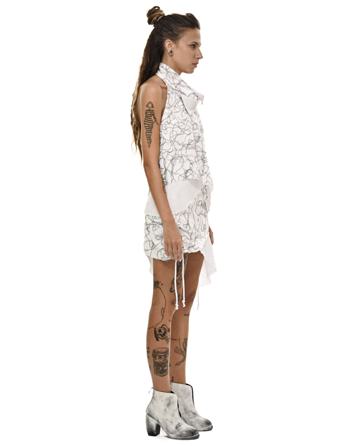 Diffused Layers Collar Open Dress