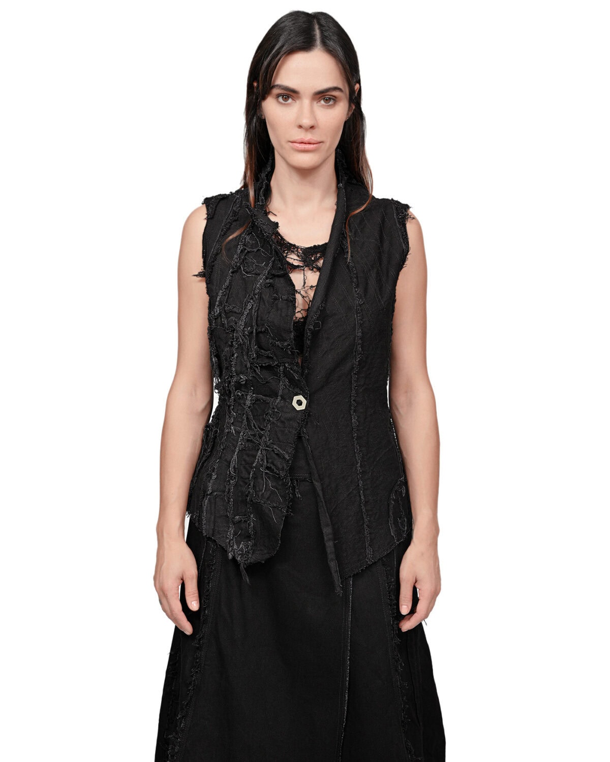 Distressed Linear Split Edge Vest