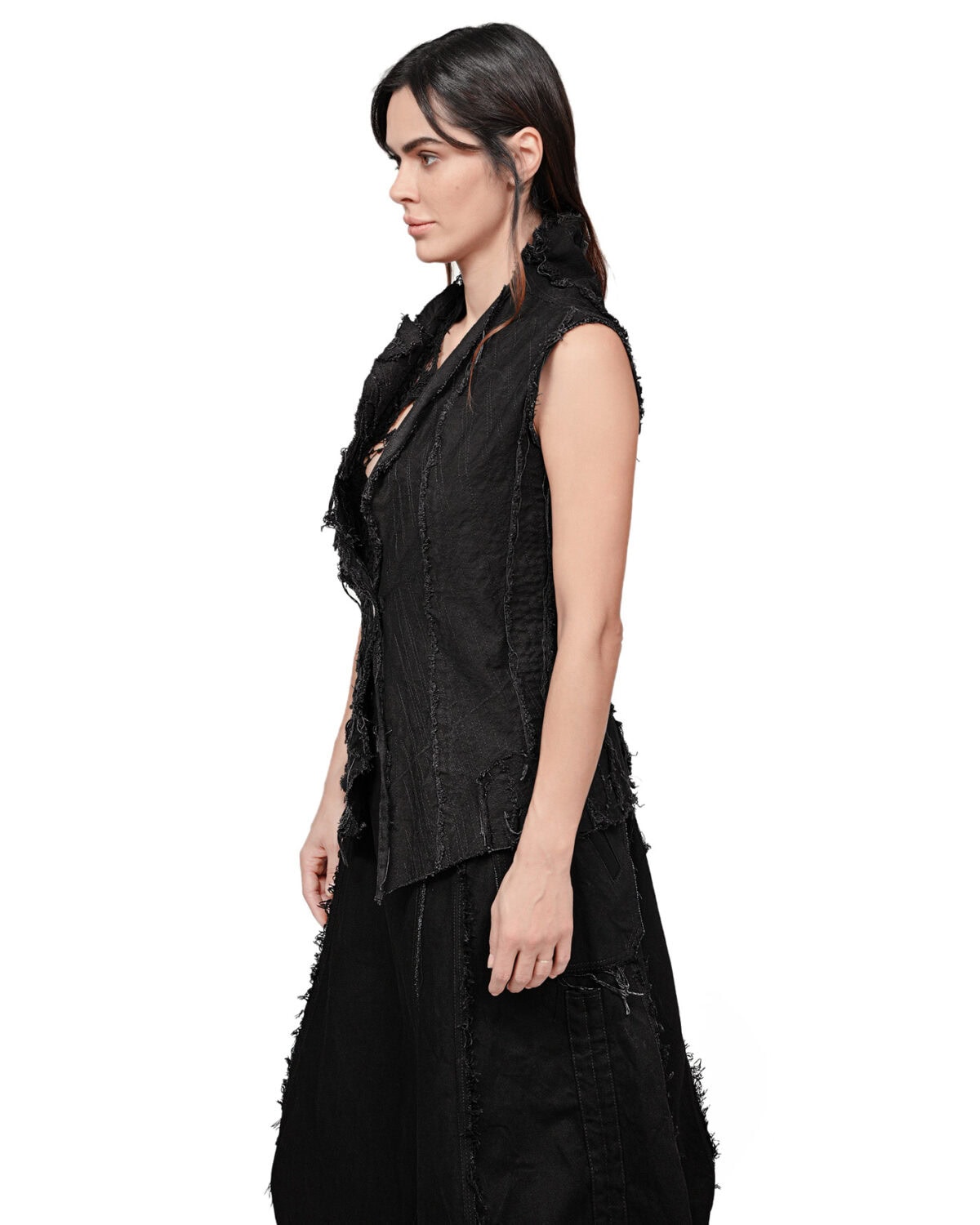 Distressed Linear Split Edge Vest