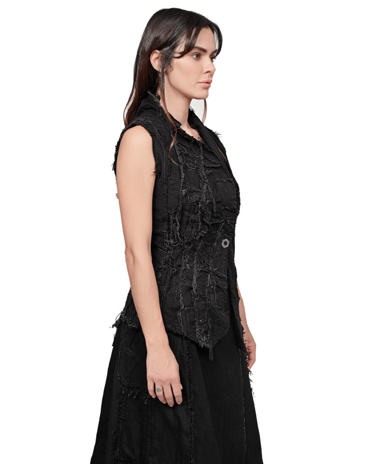 Distressed Linear Split Edge Vest