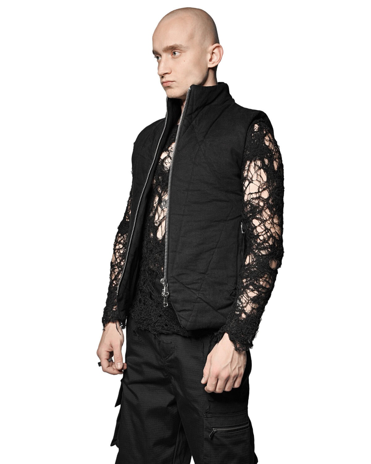 Linear Quilt Denim Puffer Vest