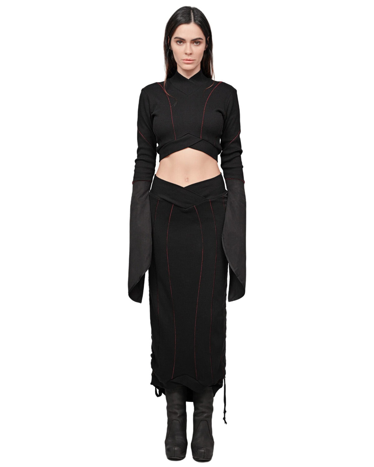 Rib Knit Scar Stitch Transform Skirt