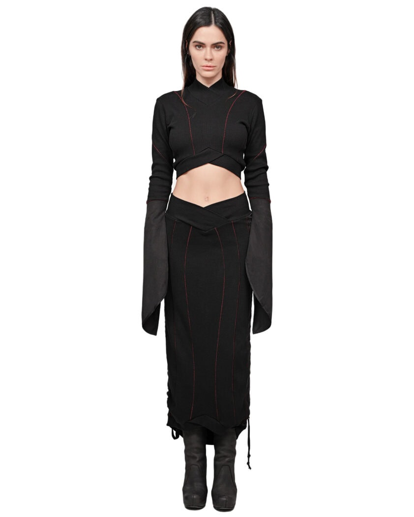 Rib Knit Scar Stitch Transform Skirt