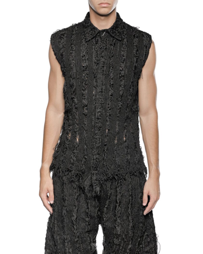 Filamentous Sleeveless Collar Shirt