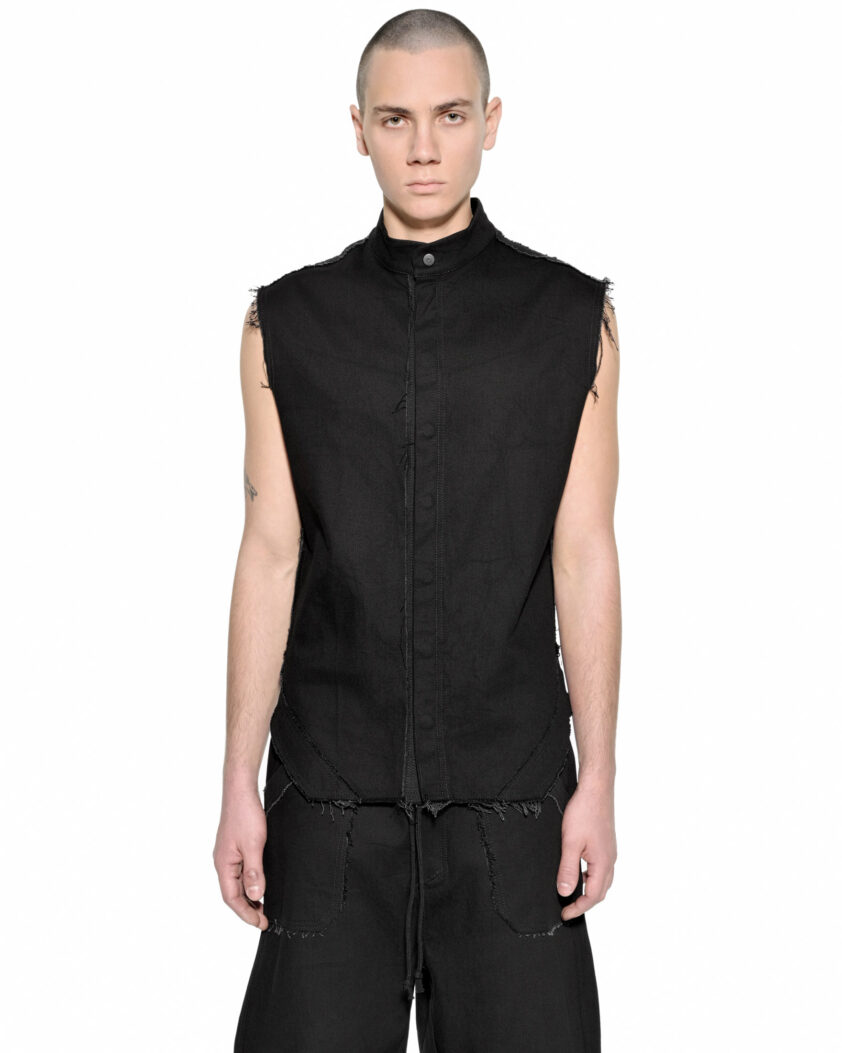 Fracture Sleeveless Denim Shirt